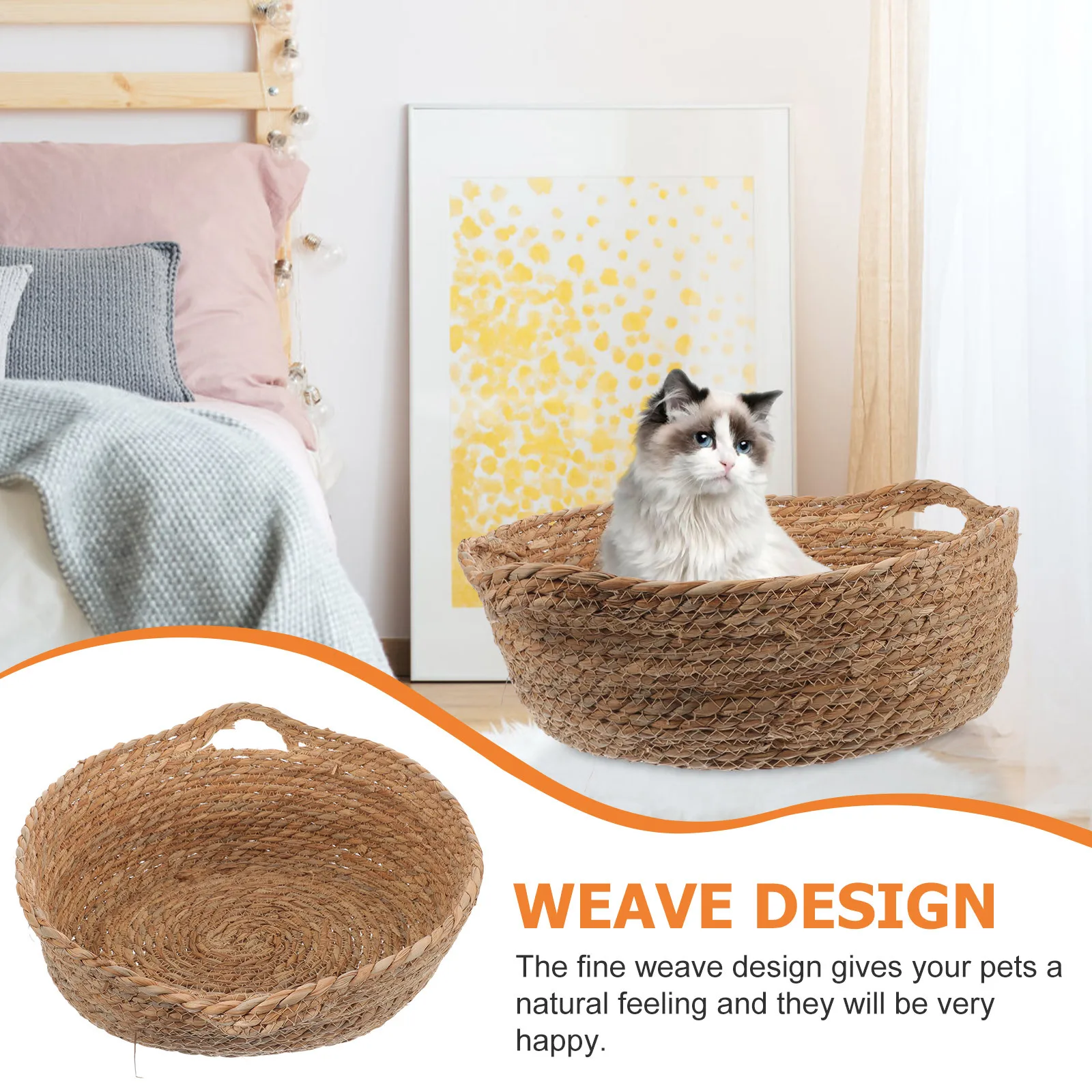 

Straw Woven Cat Bed Large Natural Breathable Pet Nest For Indoor Cats Summer Sleeping Durable Woven Cat Bed Pet