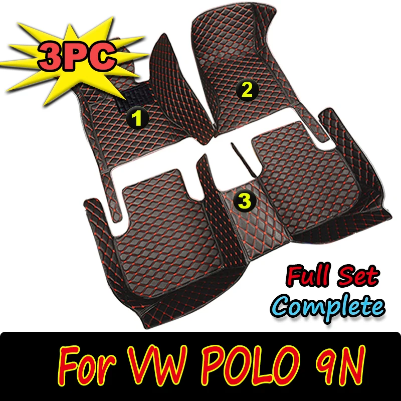 Custom Auto Luxury Leather Car Floor Mat For VW POLO 9N 2002 2003 2004 2005 2006 Car Mat Full Set Women Waterproof Accessories