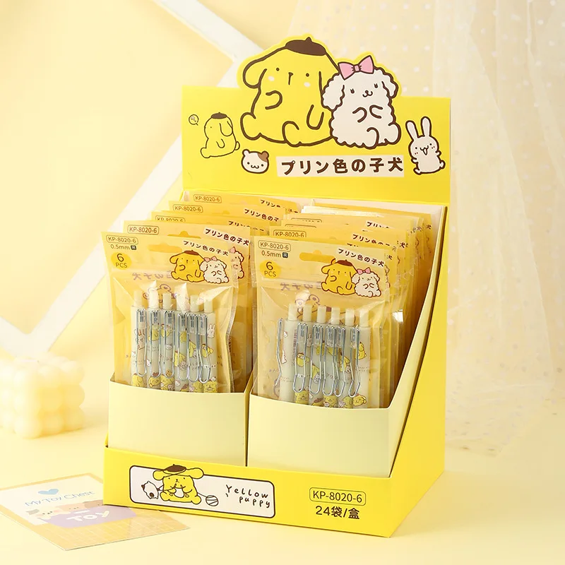 

6PCS Sanrio Pompom Purin Gel Pens Cartoon New Pressing Pen Black Water Ink 0.5mm Cute Signature Pen Stationery Student Gifts