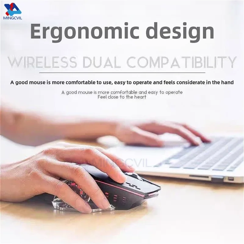 MINGCVIL ماوس لاسلكي بلوتوث وأوضاع مزدوجة 2.4 جيجا هرتز قابلة لإعادة الشحن RGB مريح صامت انقر لأجهزة iPad والكمبيوتر المحمول والهاتف الخليوي
