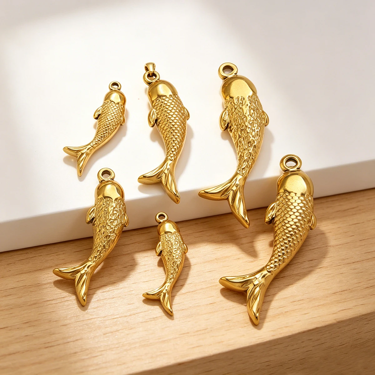3pcs Stainless Steel 3D Fish Charms 18K PVD Gold Waterproof Pendant Connectors for Necklace Keychain DIY Jewelry Making Supplies - view 4