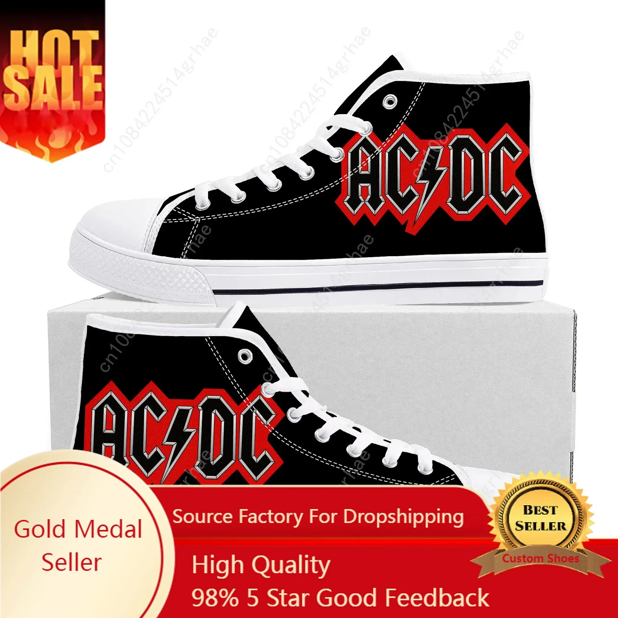 

A-AC Rock Band D-DC High Top Sneakers Mens Women Teenager Canvas High Quality Sneaker Casual Couple Shoes Custom Made Shoe White