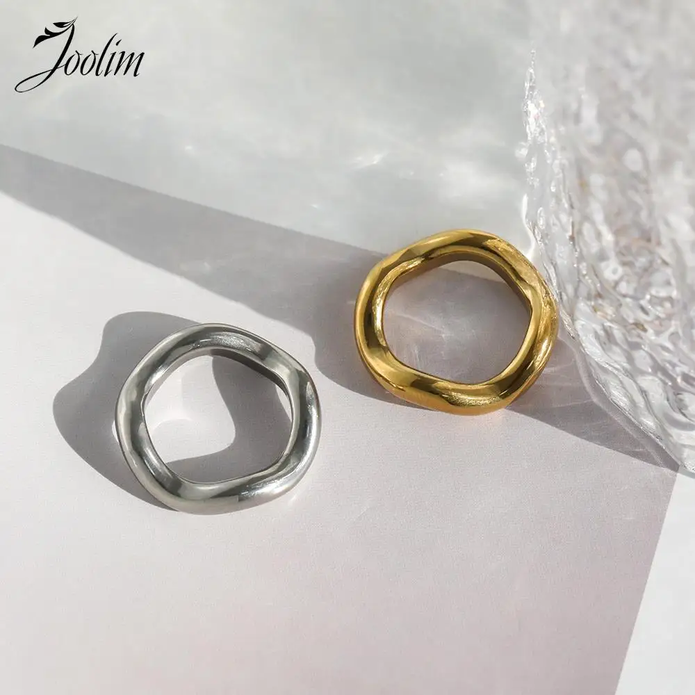 Joolim Jewelry High End PVD Wholesale No Fade Permanent Minimalist Versatile Thick Waved Stainless Steel Finger Ring for Women