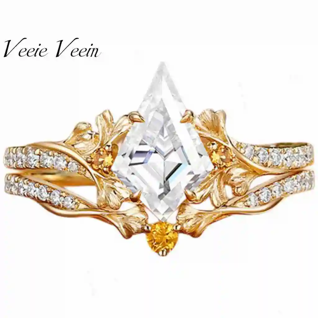 MuShan Jewelry Niche 1 Carat Kite Shaped Diamond Ring Ins Popular S925 Sterling Silver Plated 18k Gold Stacked Ring