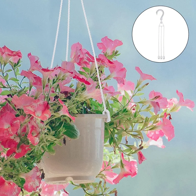 5 PCS Plastic Hanging Chains For Planters 360°Rotatable Hanging Basket Hooks Planter Holder Flower Plant Pot (White)