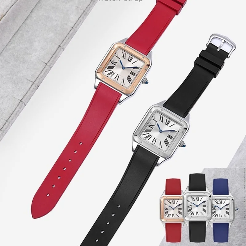 

Для Cartier Santos Dumont WSSA0023 W2SA0011 WSSA0022 мягкий фторкаучуковый ремешок для часов быстросъемный спортивный водонепроницаемый FKM Wacthband