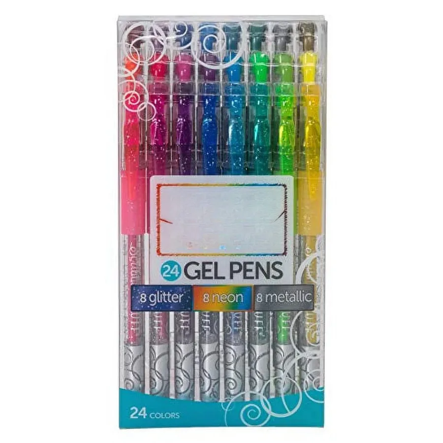 24ct Gel Pens, Includes 8 Glitter Pens, 8 Neon Pens and 8 Metallic Gel Pens