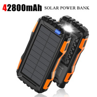 Solar Power Bank 42800mAh Outdoor Portable Charger Powerbank External Battery Pack with LED Camping Light for iPhone Xiaomi 14