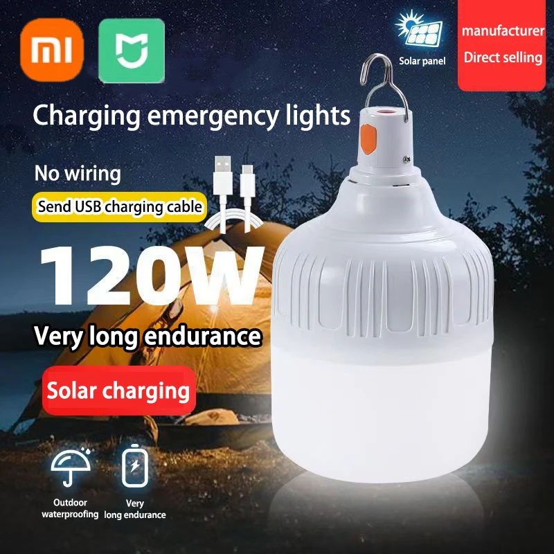 XIAOMi 60W Emergency Light LED Light Bulb Lantern Outdoor Camping Supplies Edc USB Rechargeable Hiking Sports Entertainment