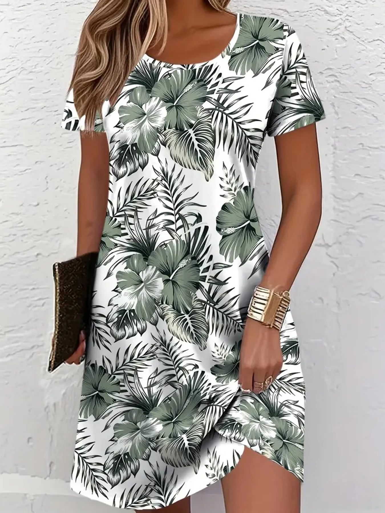 

Women's Casual Summer Dress Short Sleeve A Line 3D Printed Elegant Women Dress Oversized O-neck Tops for Seasonal Fashion