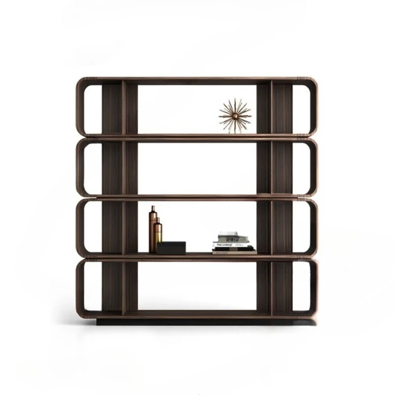 Walnut Nordic display rack, living room partition cabinet, floor-to-ceiling double-sided bookshelf