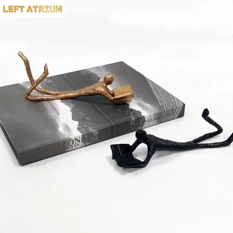 Prone Posture Figures Reader Statue Alloy Artwork Desk Decoration Golden/black Reader Characters Sculpture Modern Home Decor