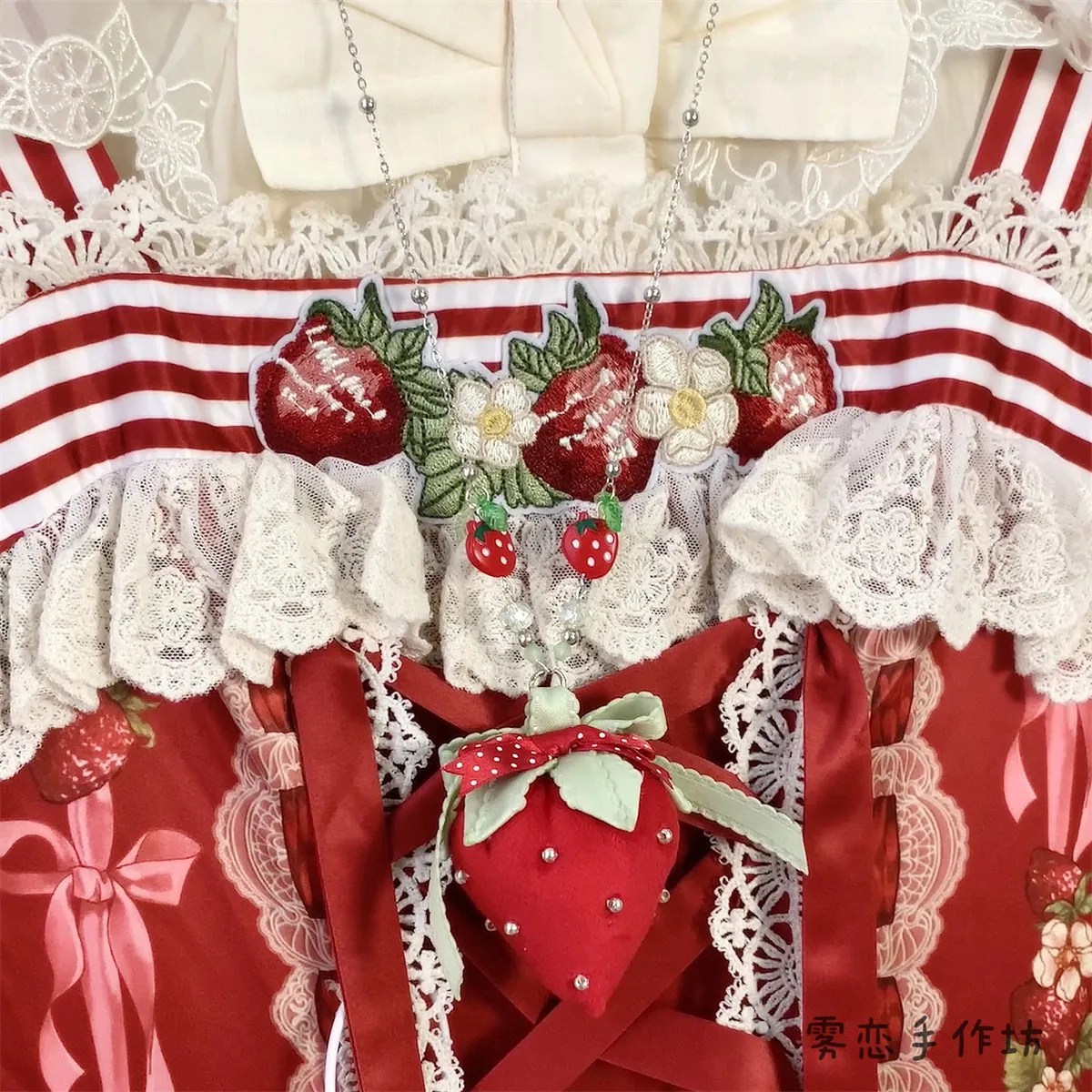 Handmade DIY Original Pastoral Strawberry Girl Heart Beaded Necklace Cute Lolita Collarbone Neck Chain