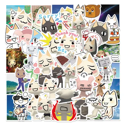 Bilashmart 50Pcs Cartoon Toro Inoue Cat Stickers Kawaii Waterproof Graffiti Vinyl Decals for laptop Guitar Suitcase Skateboard Kids Gift