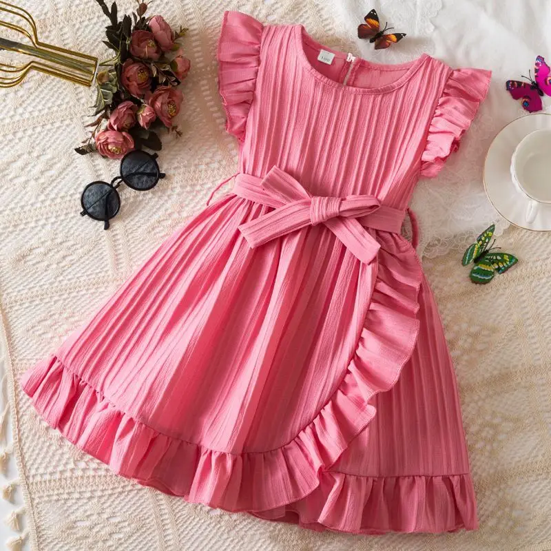 

Korean Style Girl's Summer Dress 3-7 Years Solid Color Ruffled Princess Dress for Children's Kid's Clothes