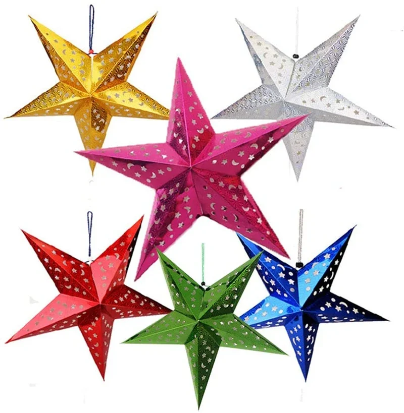 Christmas Ornaments Lantern Paper Star Party Hanging Ornament Pentagram Lampshade Christmas Decorations for Home Hanging Pendant