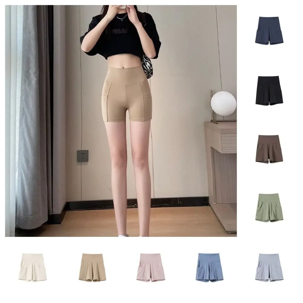 Biker Shorts with Pockets Womens Workout Shorts Seamless Slimming Butt Lifter Elastic Breathable Tummy Control Leggings