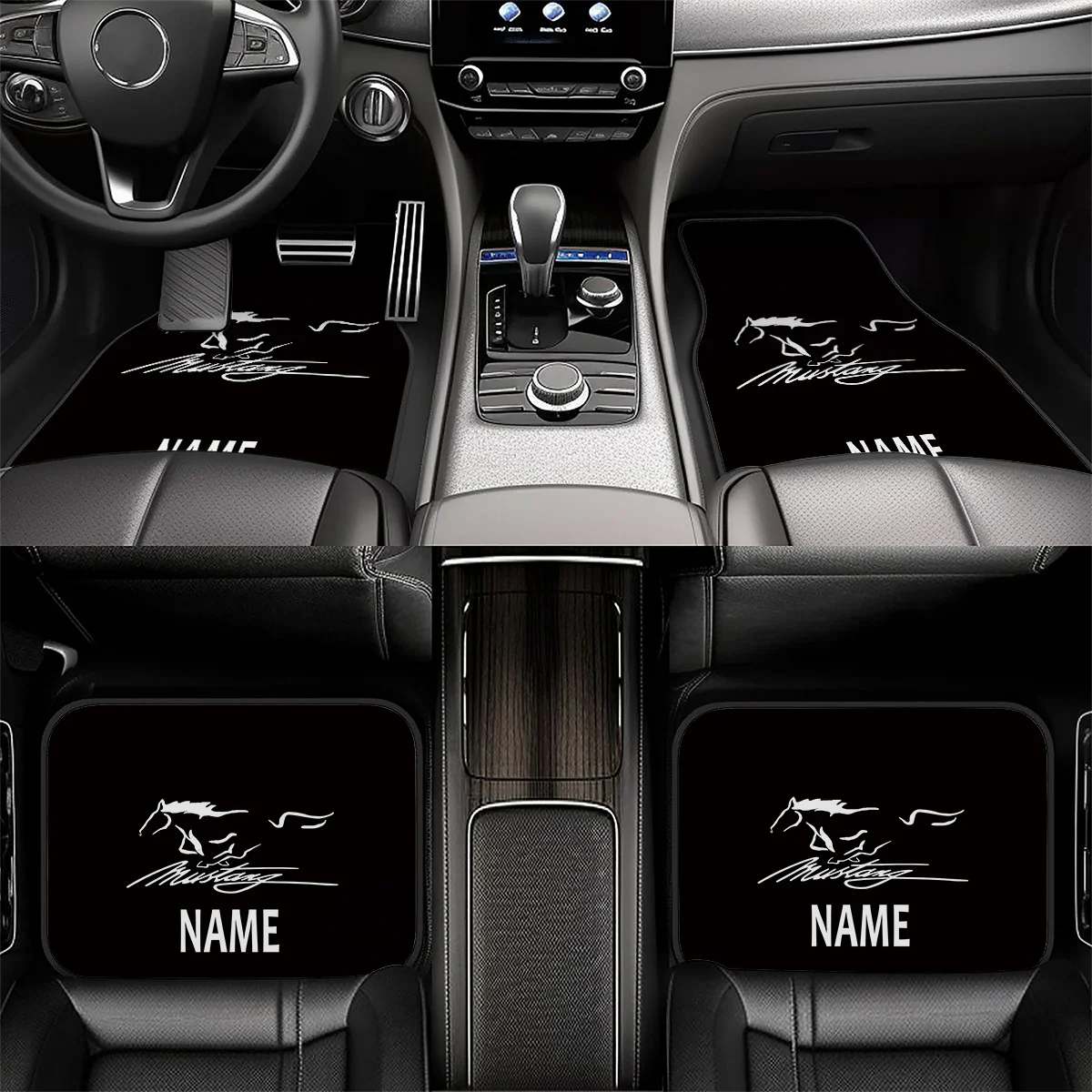 4pcs Customizable Name Car Floor Mats With Classic Galloping Horse Themed Print - The Perfect Gift For Men/Women - Easy-to-Clean