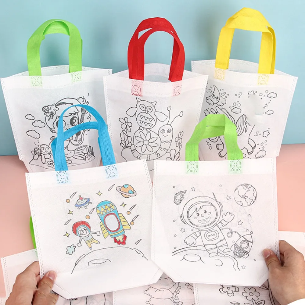 Bolsa não tecida em branco para mulheres, grafite DIY criativo, padrão dos desenhos animados, sacola de compras reutilizável, lona de pano, sacola Eco Handle