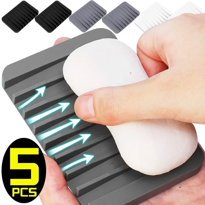 5/1PCS Silicone Soap Dish Reusable Soap Drain Storage Rack No Punching Countertop Sink Scrubber Brush Storage Tray Kitchen Tool