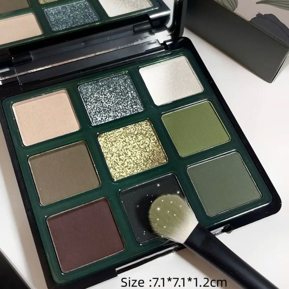 Paleta de sombra de ojos verde oliva, paleta de maquillaje de 9 colores, brillo nacarado, sombra de ojos ahumada mate, resaltador de cosméticos con brillo