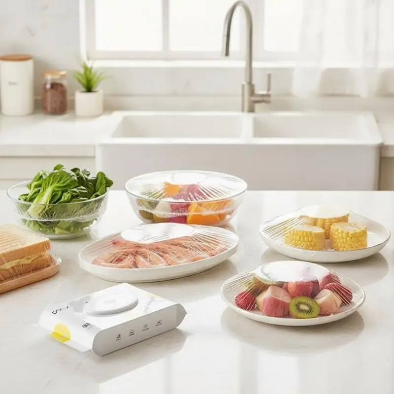 100PCS Disposable Elastic Food Covers, Hangable Pull‑Out Plastic Bag For Kitchen