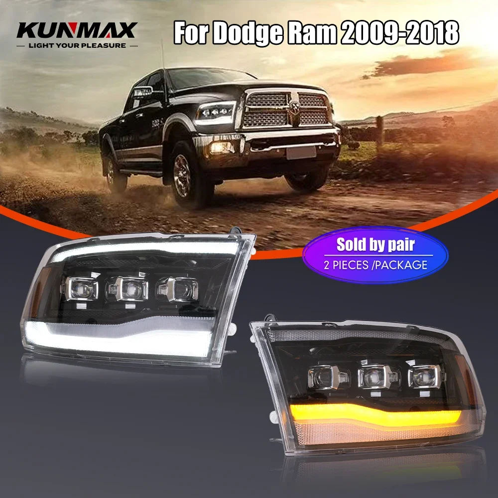 

Пара светодиодных автомобильных фар в сборе для Dodge Ram 2009-2018, передняя фара DRL, поворотный сигнал, фары Plug and Play