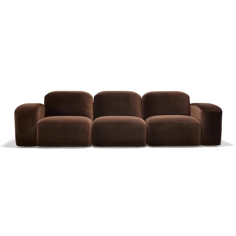 Velvet three-seater sofa for living rooms, modern minimalist double-row split sofa