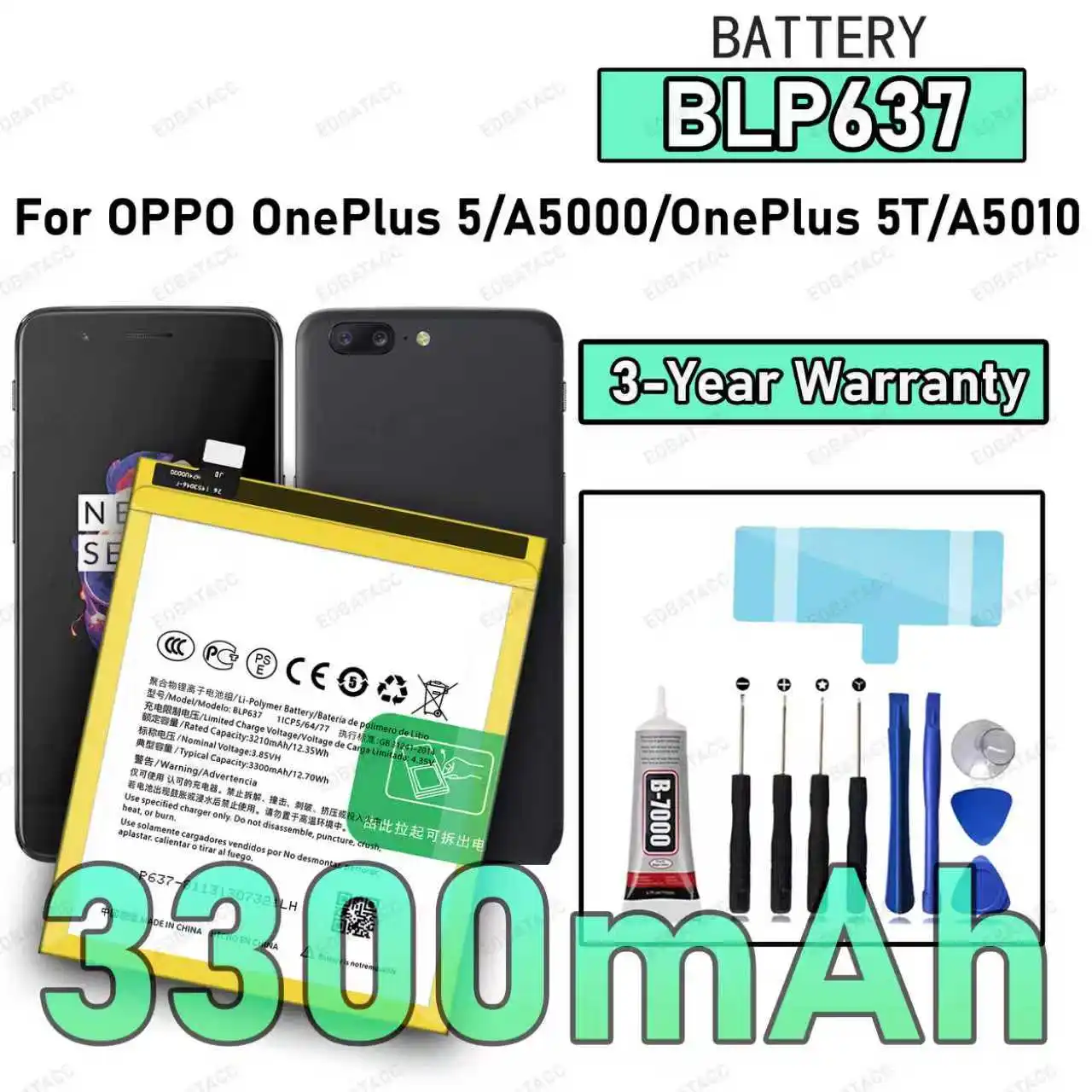 بطارية BLP637 جديدة عالية السعة لعام 100% لهاتف OPPO ONEPLUS 5/A5000/ONEPLUS 5T/A5010 بطاريات بديلة + أدوات مجانية