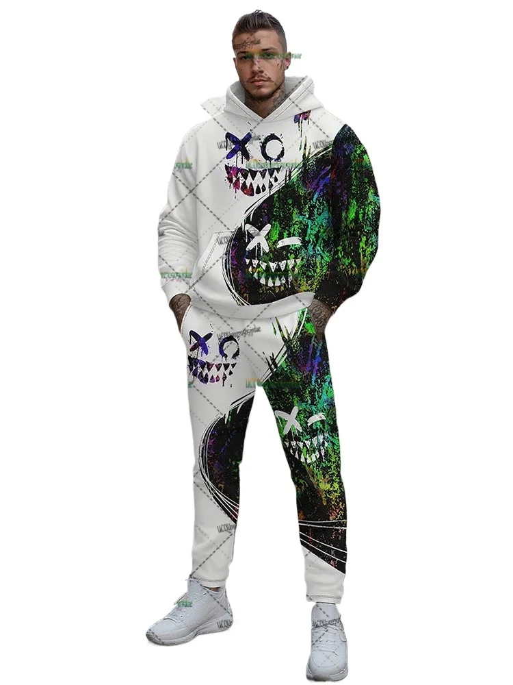 Street Fashion Tracksuit Sets For Men Hoodies+Pants Suits 3D Creative Smiling Face Pullover Set Man Clothing