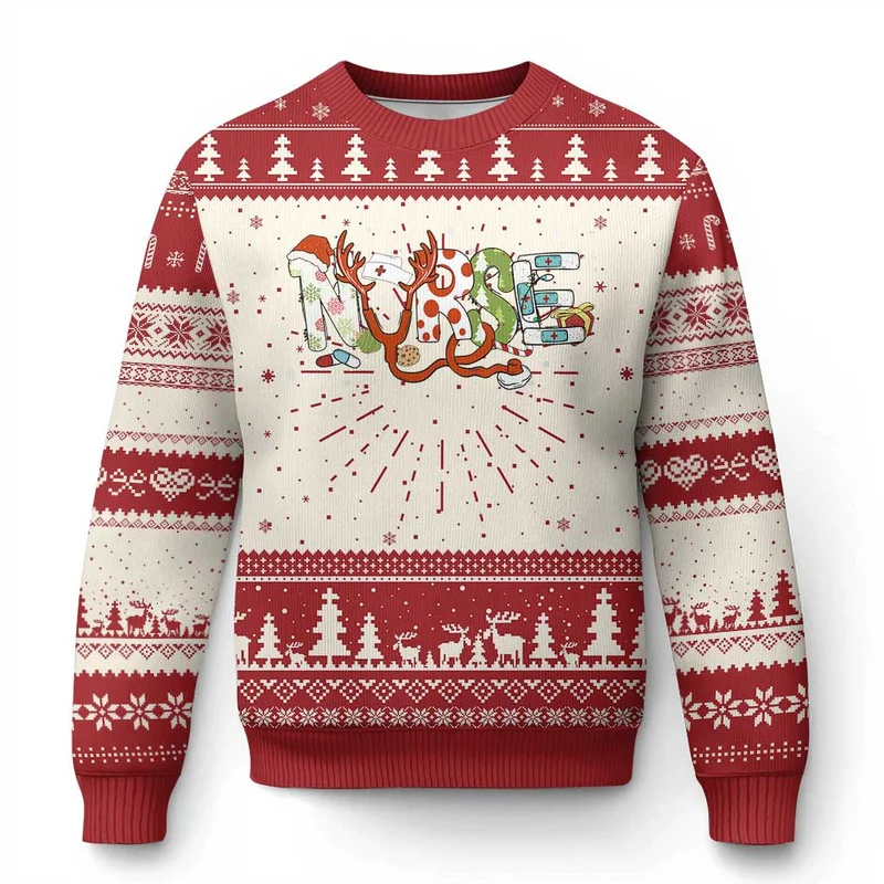 2027 Celebrate Christmas at the Clinic in Printed Sweaters An Ugly Christmas Sweater with Medical and Dental Inspired Graphics