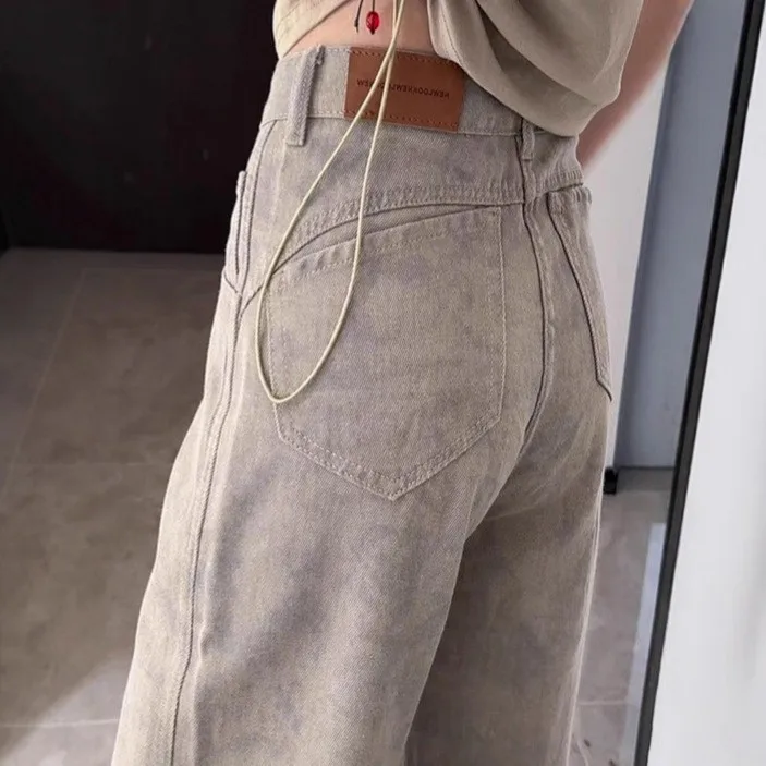

Retro American Style High Waist Wide Leg Jeans Women's Pear Shape Loose Fit Straight Cut Denim Pants Casual Spring Autumn