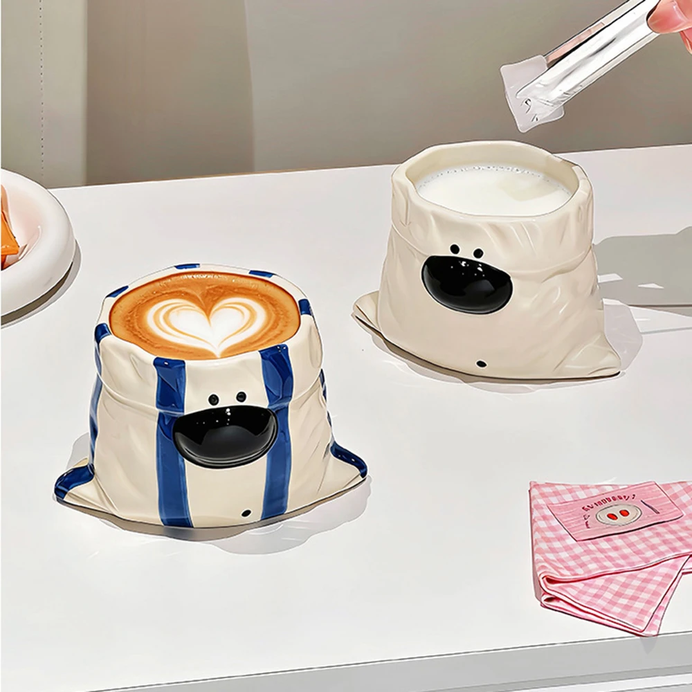 Kawaii Dog Shaped Ceramic Latte Cup Striped Texture Cute Drinking Mug Ideal Present for Friends Family Daily Use
