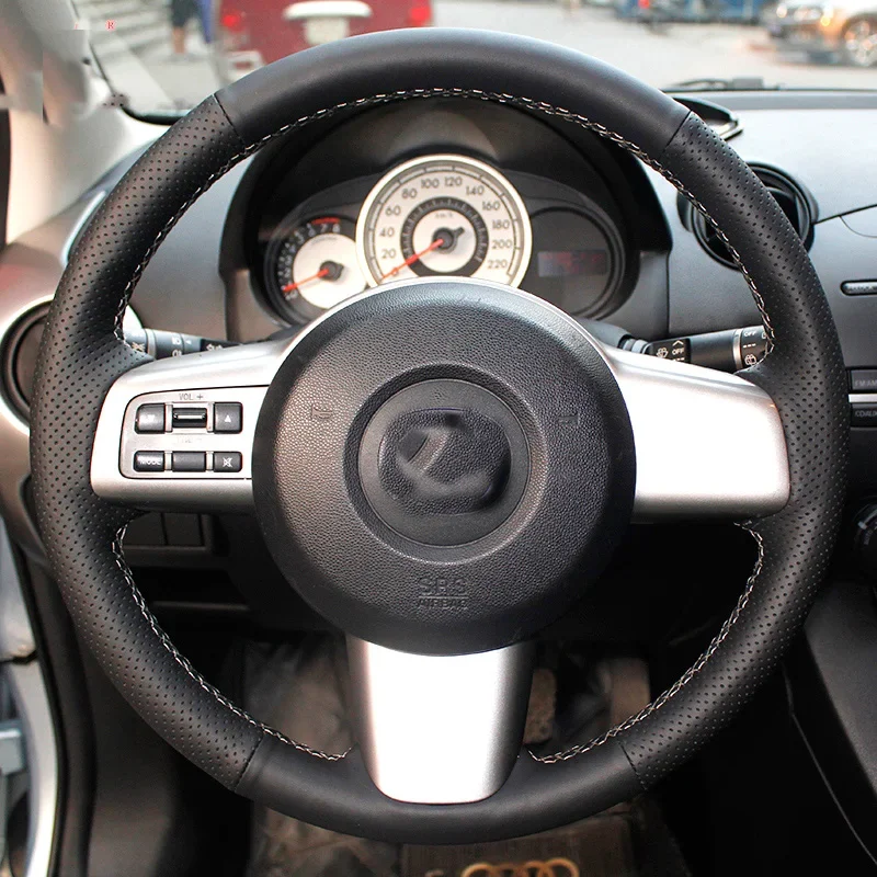 

for Mazda 2 2008 2009 2010 2011 2012 2013 2014 Braid Car Steering Wheel Cover Full Coverage black Leather Accessories