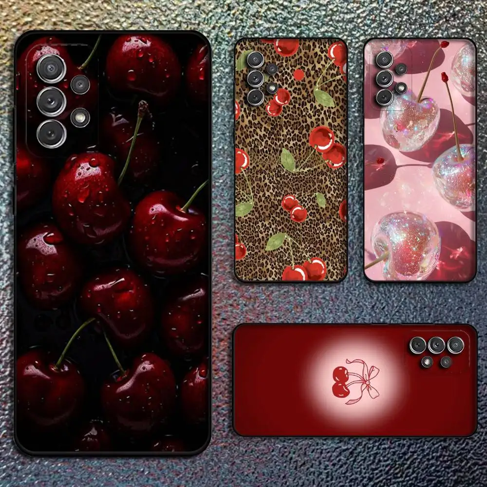

Cute Red Cherry Phone Case For Samsung S25,S24,S21,S22,S23,S30,Ultra,S20,Plus,Fe,Lite,Note,10,9,5G Black Cover