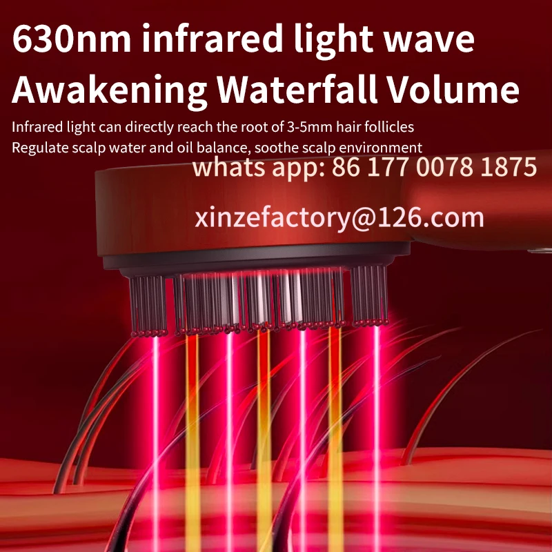 Customizable 3 Modes Scalp Massage Comb 630nm Red Light Hair Care Comb Head Medicine Applicator Head Scratcher Scalp Relax