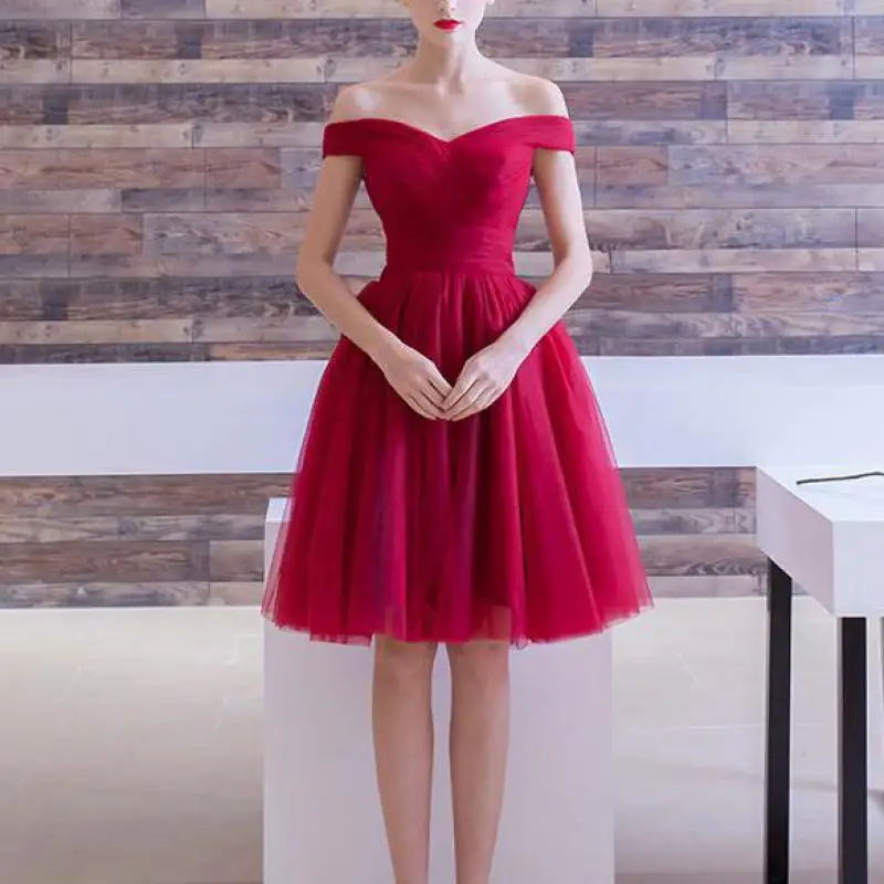elegant-women's-party-dresses-newest-short-knee-length-evening-dresses-classic-tulle-simple-bridesmaid-dress-customized