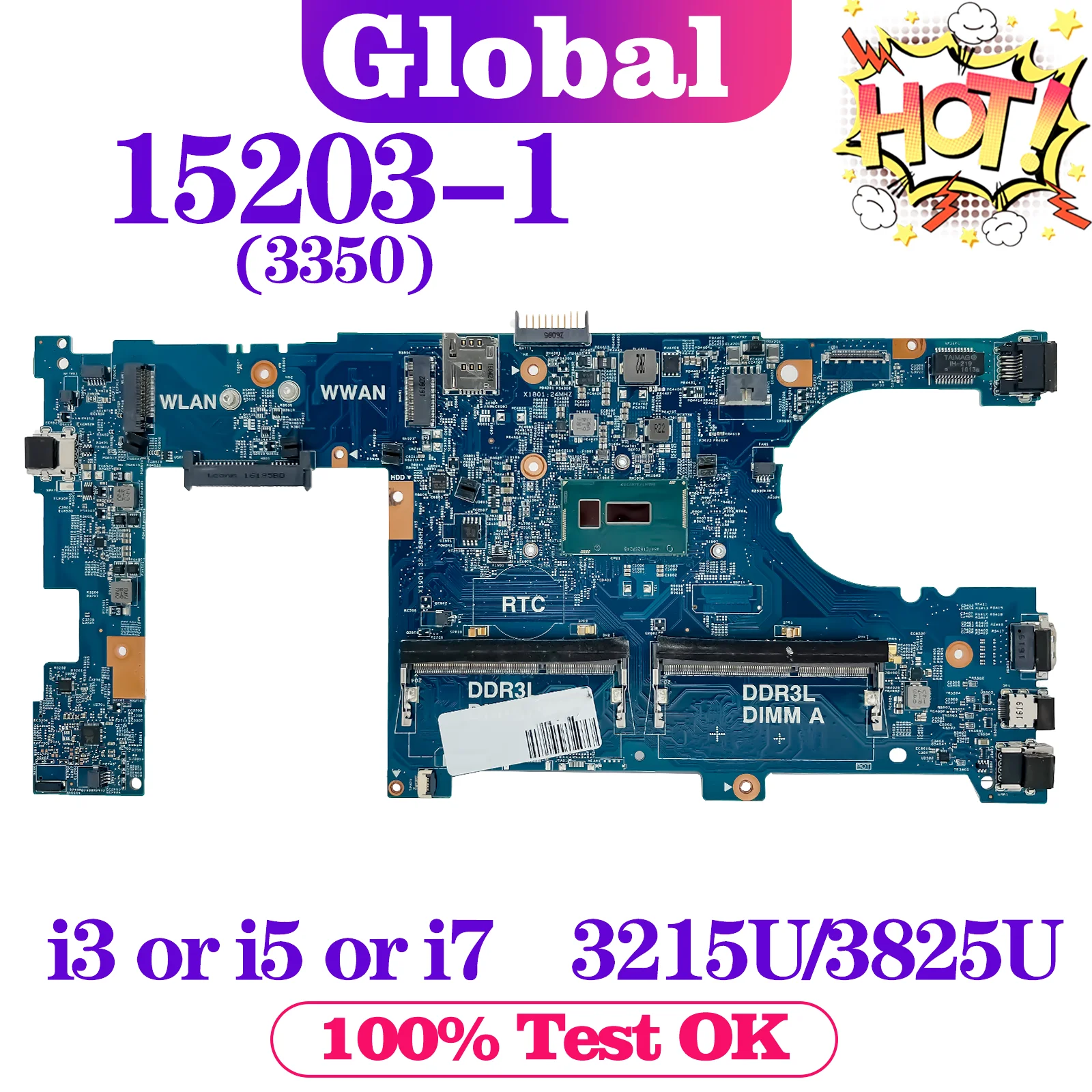 

KEFU 15203-1 Mainboard For Dell Latitude 3350 L3350 Laptop Motherboard 3215U/3825U i3 i5 i7 5th Gen DDR3L