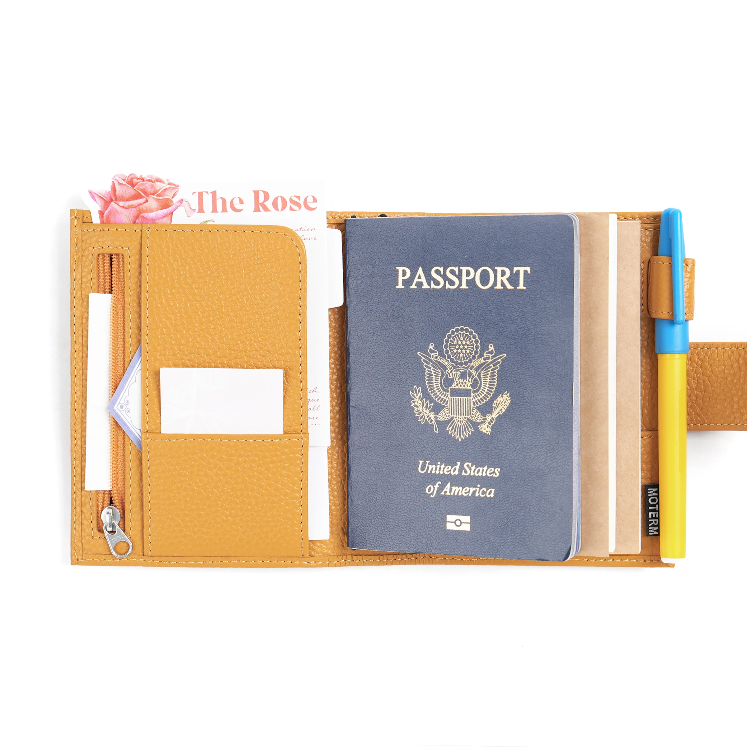 Moterm Passport Size Companion Travel Journal Pebbled Grain Leather Notebook Genuine Cowhide Organizer with Double Snap Closure