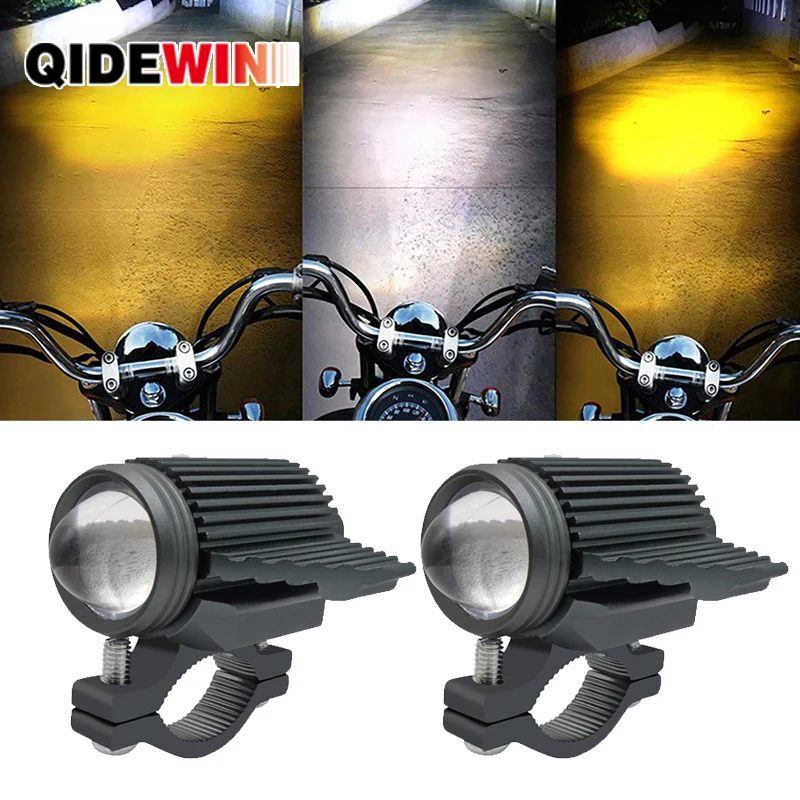 LED Lamp Waterproof Motorcycle Electric Vehicle Headlight Dual Light Color Fog Light Projector Len Spotlight Scooter Accessories