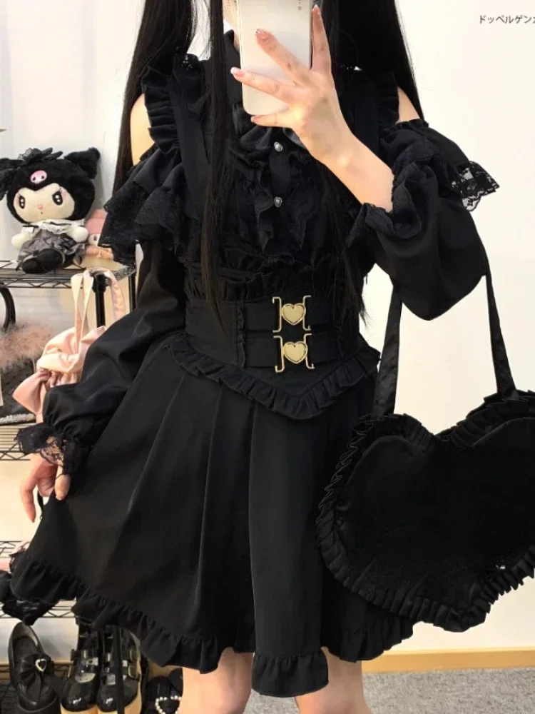 하라주쿠 스위트 하트 버튼 스커트 여성용 Y2k E-Girl 하이 웨이스트 크로스 스트랩 스커트 2025 가을 새로운 곰팡이 a 라인 Faldas Mujer