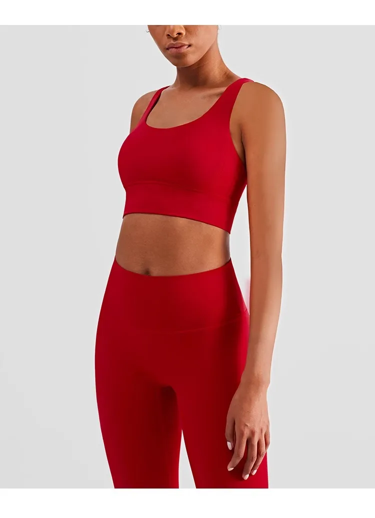 2-teiliges Damen-Set aus einfarbigem Cross-BH und High-Waist-Yogahose, bequem, atmungsaktiv, für Fitness, Training, Radfahren und Yoga. – Detail 6