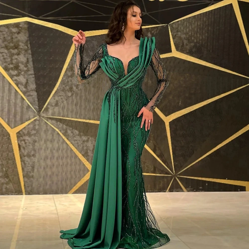 Comprimento do chão Vestido de trompete para mulheres, vestidos de noite, Verde, Luxo, Ocasião formal, Festa, Elegante, 2024