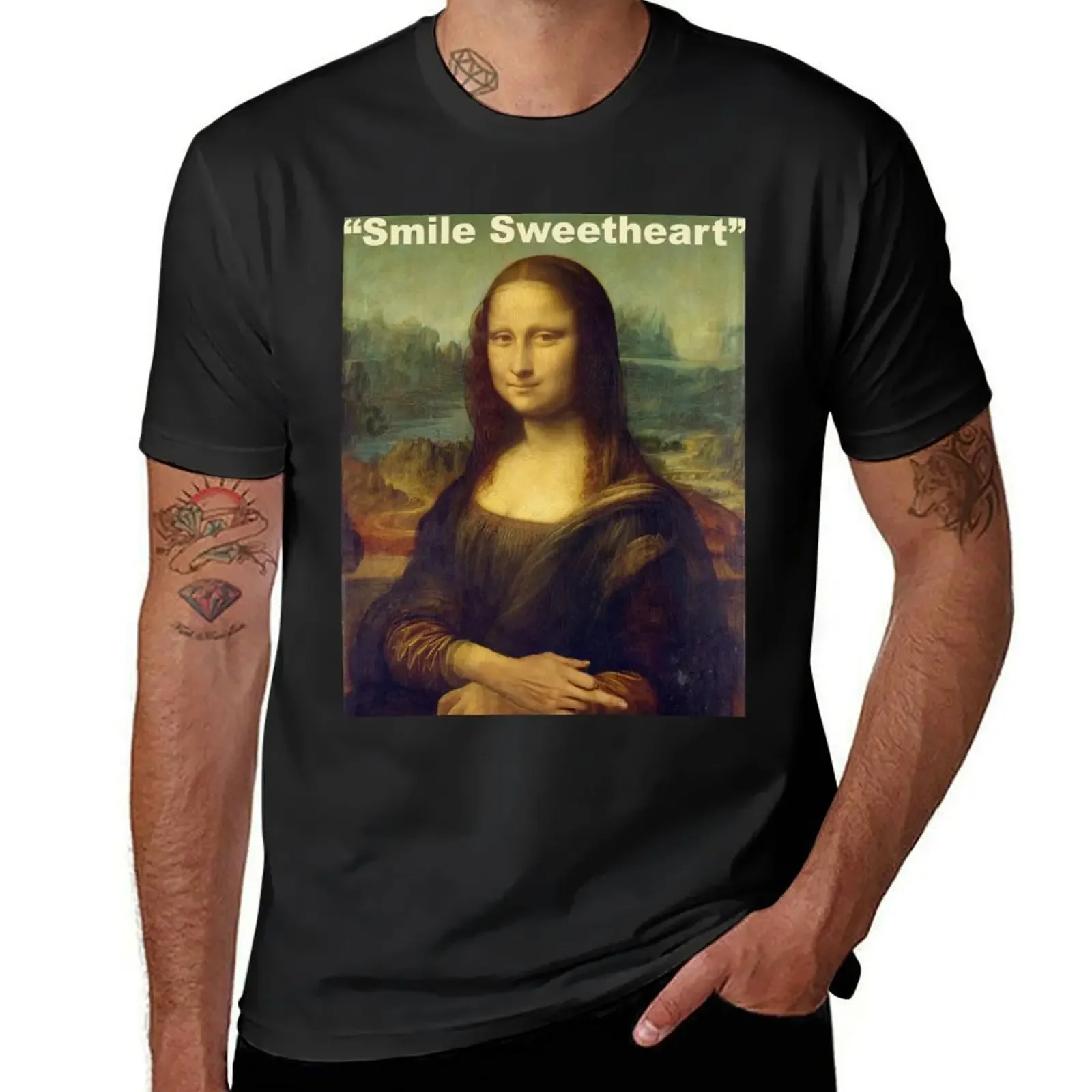 

Smile Sweetheart Mona Lisa Middle finger T-Shirt summer clothes customs design your own mens t shirts