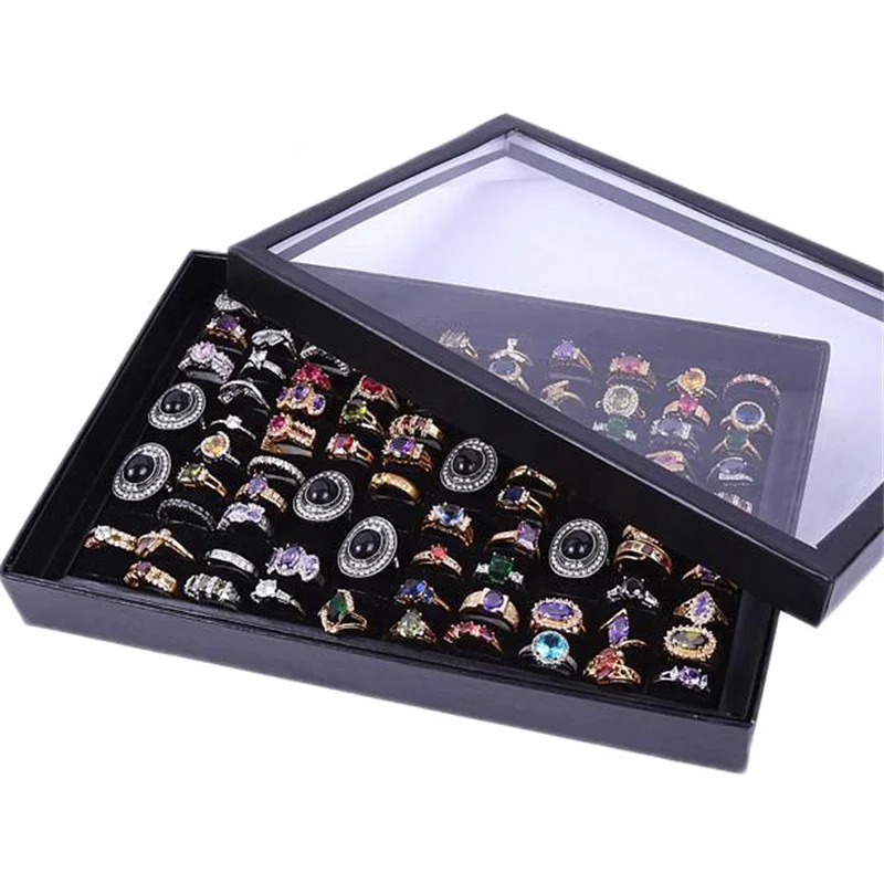 

100-Slot Velvet Earrings Inserts Jewelry Tray Display Holder Organizer Show Case Transparent Window Ring Box Tray Storage Case