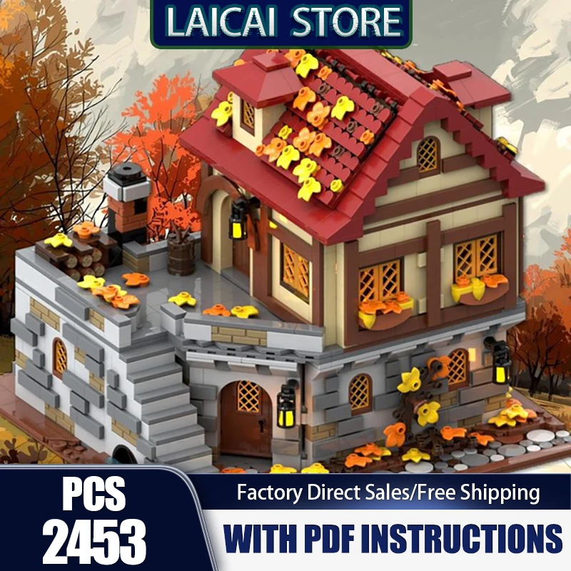 

Модульное городское здание Moc, строительные кирпичи, таверна под листьями, технология, модульные блоки, подарки, рождественские игрушки, наборы «сделай сам», сборка