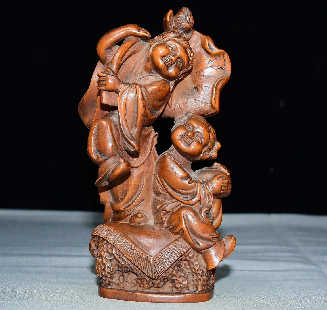 Folk Collection Old Boxwood Hehe Erxian Mythical figures Lotus Boy family harmony Amass wealth Ornaments
