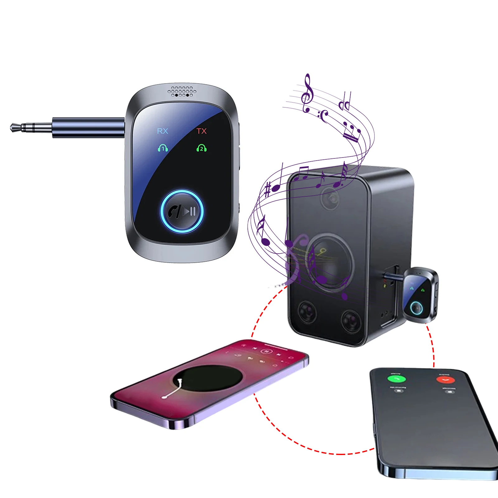 

Airplane BT5.4 Adapter LCD Screen Low Latency BT Transmitter Dual Link BT Transceiver for 2 AirPods Headphones Or BT Devices