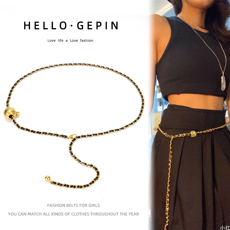 

X6064 Lady Waistband Metal Chain Women's Dress Waist Belt Girls Knitting Waist Belt Fashionable Versatile Sweater Metal Chain