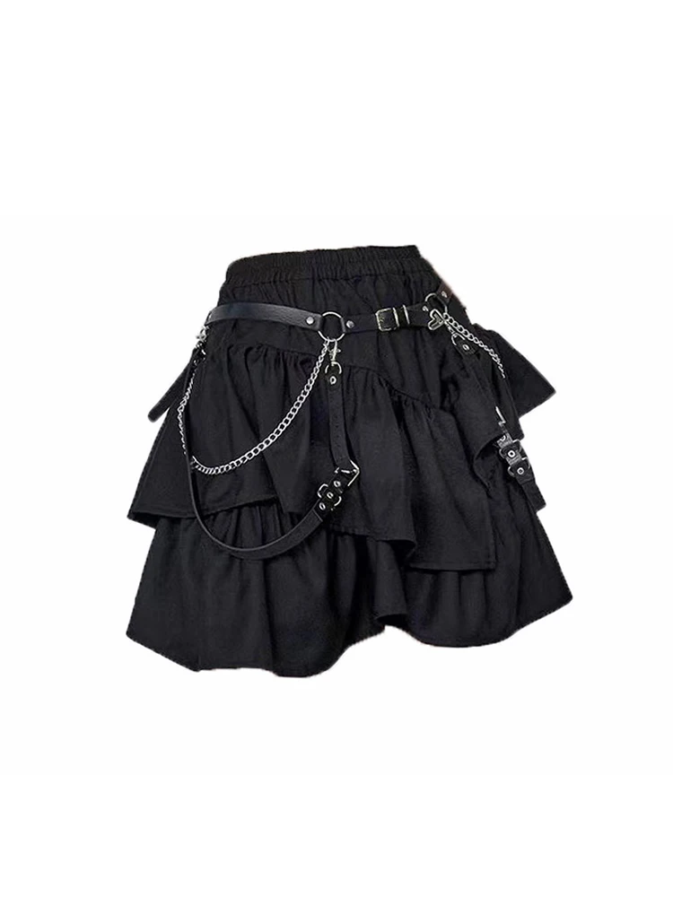 Women Y2k A-line Skirt Vintage Fashion Aesthetic Oversize Black Gothic Skirt Harajuku Korean Emo Punk Skirt 2000s Kawaii Clothes